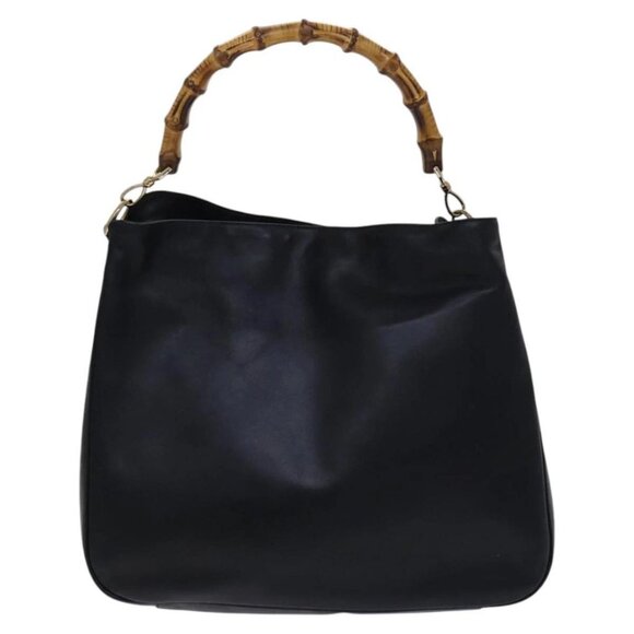 GUCCI Bamboo Hand Bag Leather 2way Black Gold - Picture 11 of 16